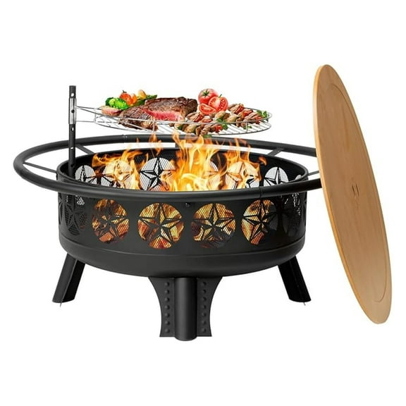 38” Wood Burning for Outside,3-in-1 with Grill, Screen & Fire ,Outdoor Firepit Table with Swivel Cooking Grate for Yard BBQ Patio Camping (38 inch)
