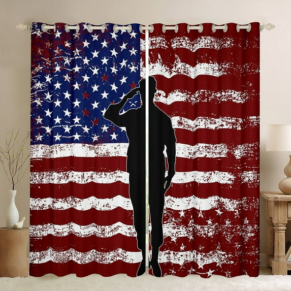 38Wx45L 30%-50% Blackout Curtains American Flag Curtains & Drapes Youth Teens Military Theme Curtains Soldier Silhouette Window Treatments Vintage Grunge Usa Flag Window Curtains