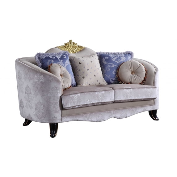 38" X 76" X 43" Cream Fabric Upholstery Loveseat w5 Pillows