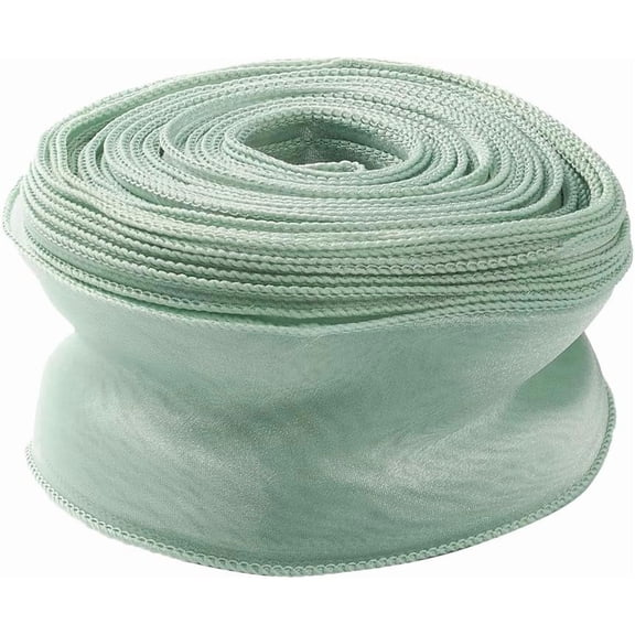38 Yards 2 Inch Light Green Organza Ribbon Wired Sheer Mesh Yarn Ribbon Transparent Clear Chiffon Silk Ribbons