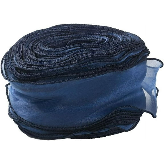 38 Yards 2 Inch Navy Blue Sheer Ribbon Wired Transparent Mesh Yarn Ribbon Clear Chiffon Silk Organza Ribbons Bulk