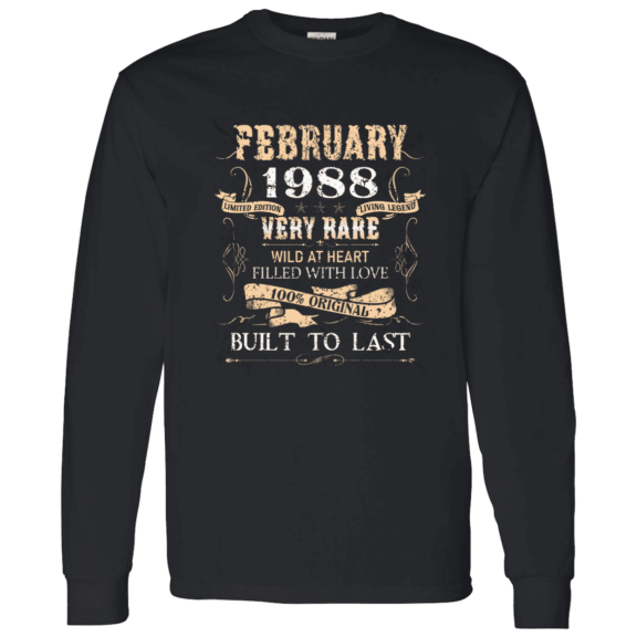 38 Years Old 38Th Birthday Legend Vintage February 1988 Bday Long Sleeve Shirt
