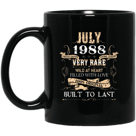 38 Years Old 38Th Birthday Vintage July 1988 Bday Gift Coffee Mug, 15oz Black Cup