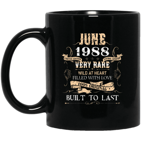 38 Years Old 38Th Birthday Vintage June 1988 Bday Gift Coffee Mug, 15oz Black Cup