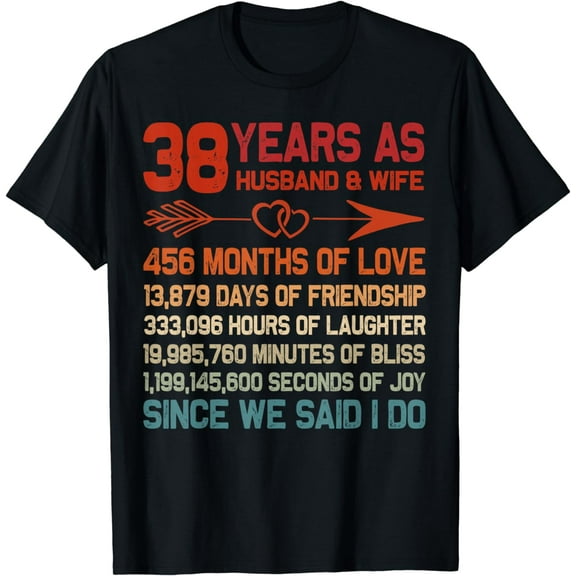 38 Years as Husband & Wife 38th Anniversary Gift for Couple T-Shirt