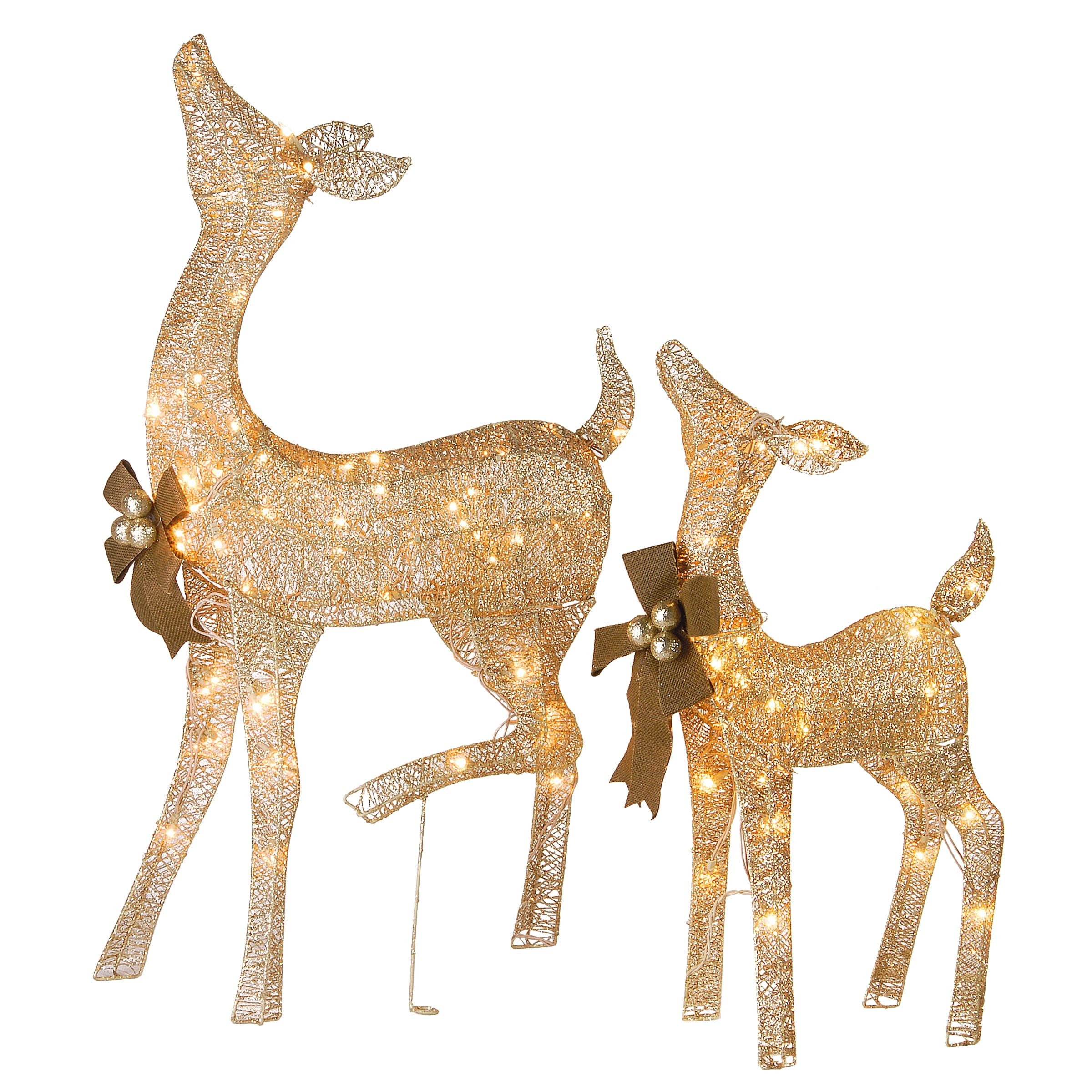 Champagne Gold Pre-Lit Fawn and Doe Holiday Figurines