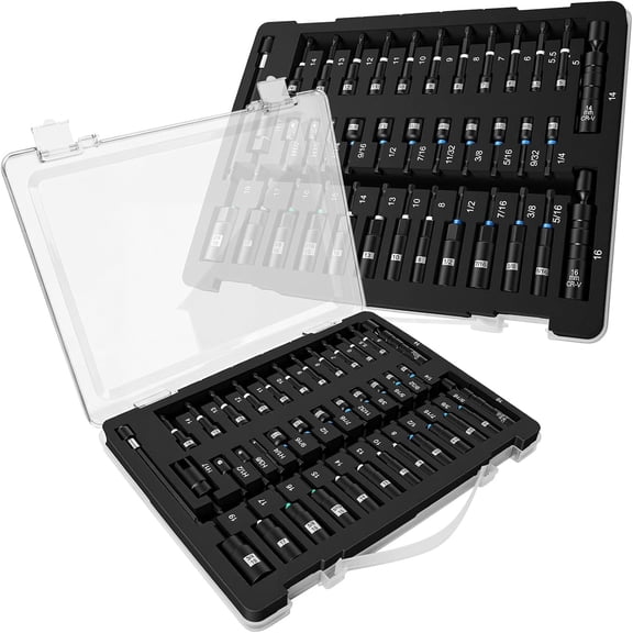 38 count Nut Driver Set,CR-V Steel SAE&Metric Nut Drivers with Spark Plug Sockets,Socket Adapters&Extension Bar,Heavy Duty Nut Driver Set for Drill, Drive or Automotive Repair