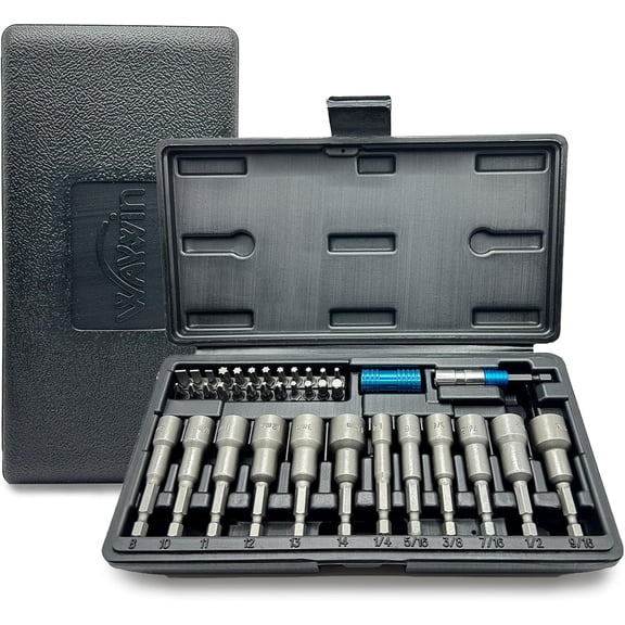 38 count Set -  Power Nut Driver and Bolt Driver Set for Impact Drill 1/4" Hex  Drill Bit Set (: 1/4", 5/16", 3/8", 7/16", 1/2", 9/16", Metric 8mm,10mm,11mm,12mm,13mm,14mm)