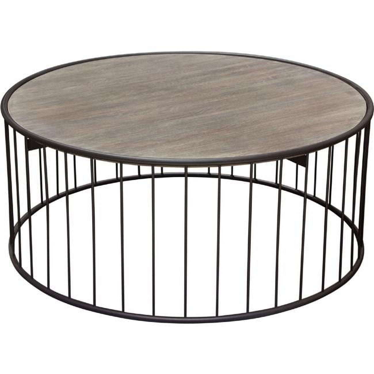 38" Grey Oak and Iron Round Rustic Coffee Table