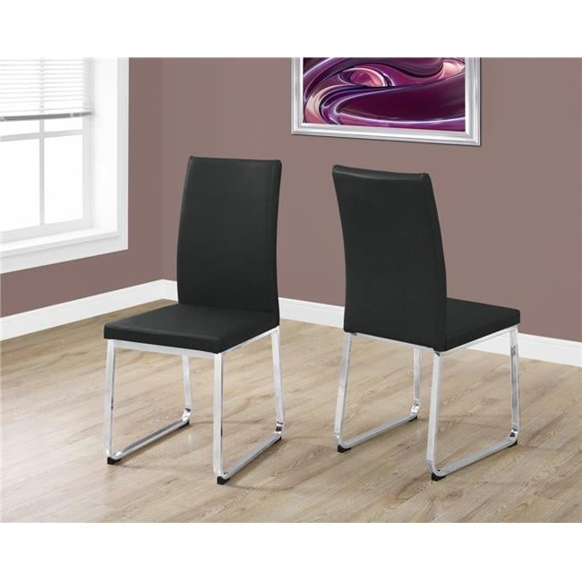 Black Faux Leather Upholstered Parsons Side Chair with Chrome Metal Legs