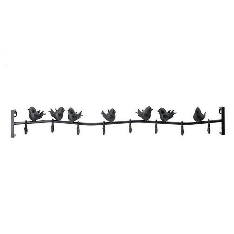 38 in. Perched Birds 8 Coat Hooks Vintage Style Wall Hooks, Black Iron