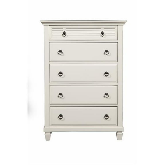 38 in. White Solid Wood Five Drawer Chest