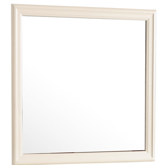 38 in wide and 38 in tall beige particle board mirror / Perfect for studio apartments