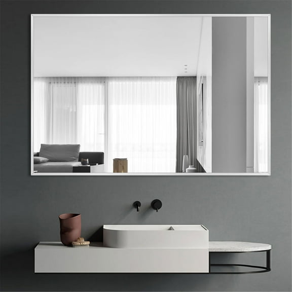 38 in x 26 in White Modern Wall Mirror