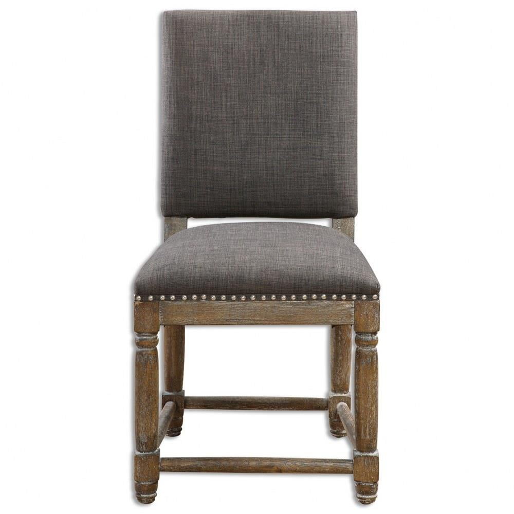 Gray Wood Side Chair with Woven Polyester Seat