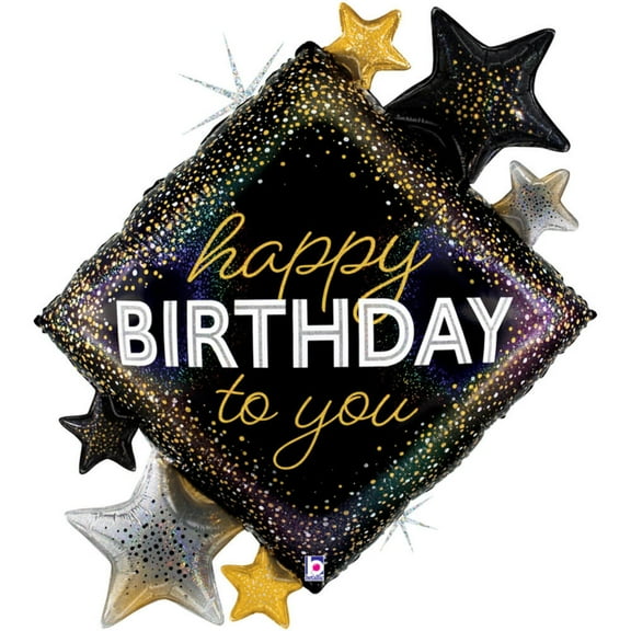 38 inch Betallic Happy Birthday Metallic Diamond Stars Foil Mylar Balloon - Party Supplies Decorations