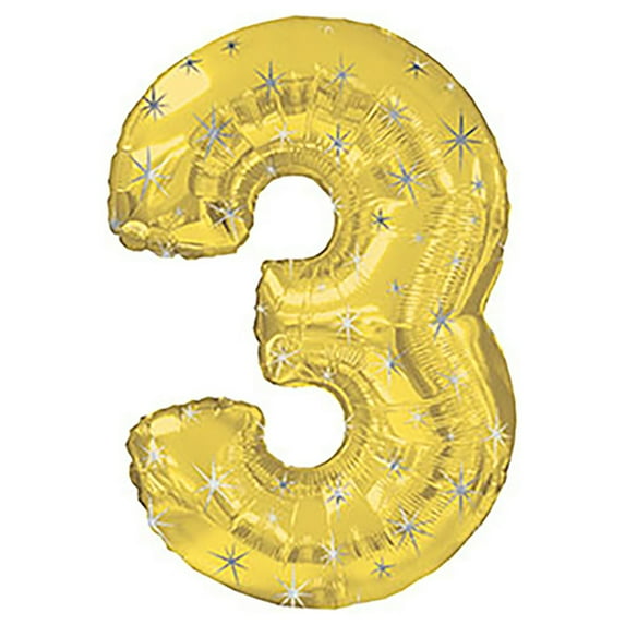 38 inch Number 3 - Gold Sparkle Foil Mylar Balloon - Party Supplies Decorations