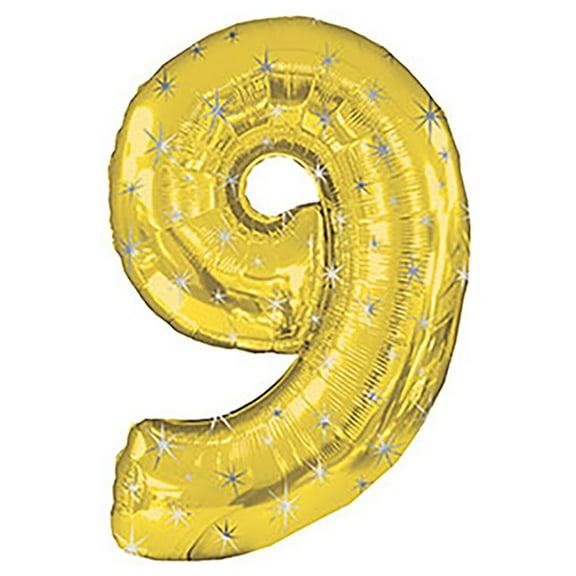 38 inch Number 9 - Gold Sparkle Foil Mylar Balloon - Party Supplies Decorations
