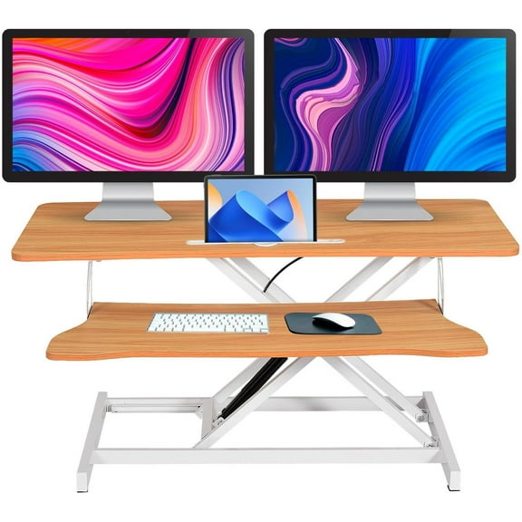 38-inch Standing Desk Converter Height Adjustable Sit to Stand Up Workstation, Duals Monitor and Laptop Riser with Wide Keyboard Tray, for Home, School, Company, Black
