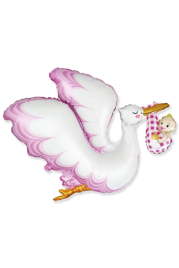 38 inch Stork Baby Girl Foil Mylar Balloon - Party Supplies Decorations