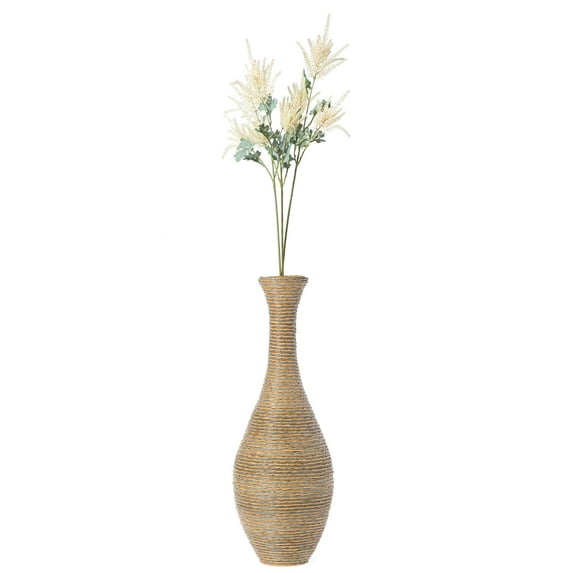 38-inch Tall Artificial Rattan Floor Vase in Elegant Beige - Statement Piece for Living Room Decor, Entryway, or Hallway - Versatile Home Accent for Dried or Silk Floral Arrangements