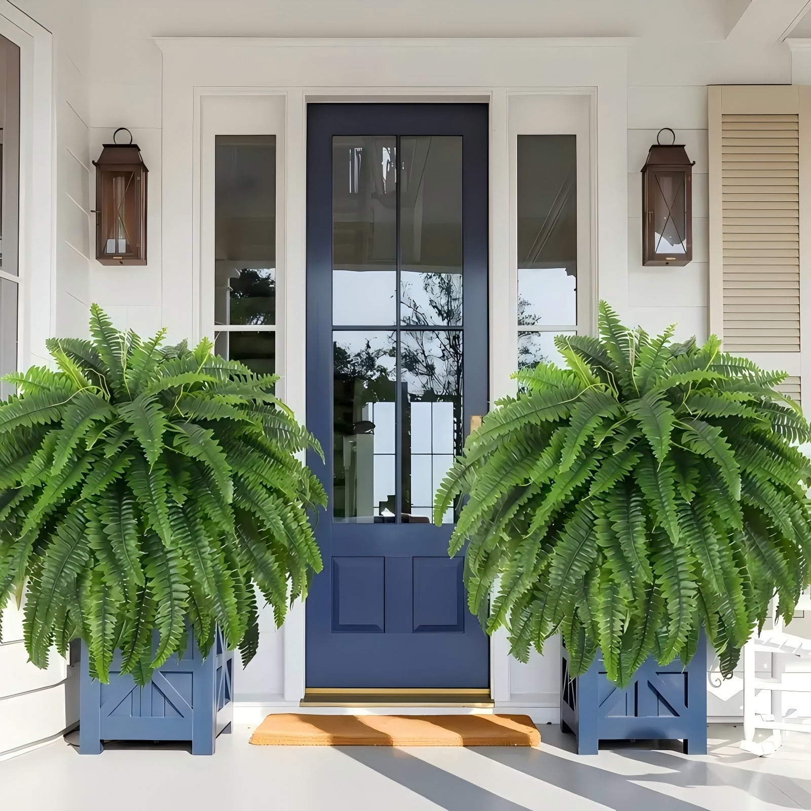 38 leaves 2 pieces lifelike artificial Boston fern plants, versatile faux potted plants for home, garden porch cabin decor, hanging display, indoor/out use, pot not included