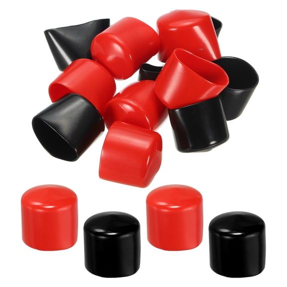 38 mm Round Rubber End Caps, Vinyl Bolt Cover Caps Flexible Screw Thread Protectors, Black-Red 6 Pcs