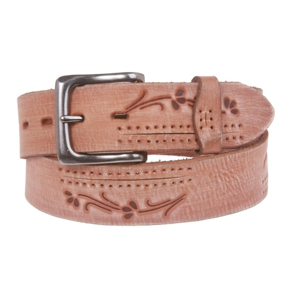 38 mm Snap On Floral Embossed Full Grain Vintage Leather Belt