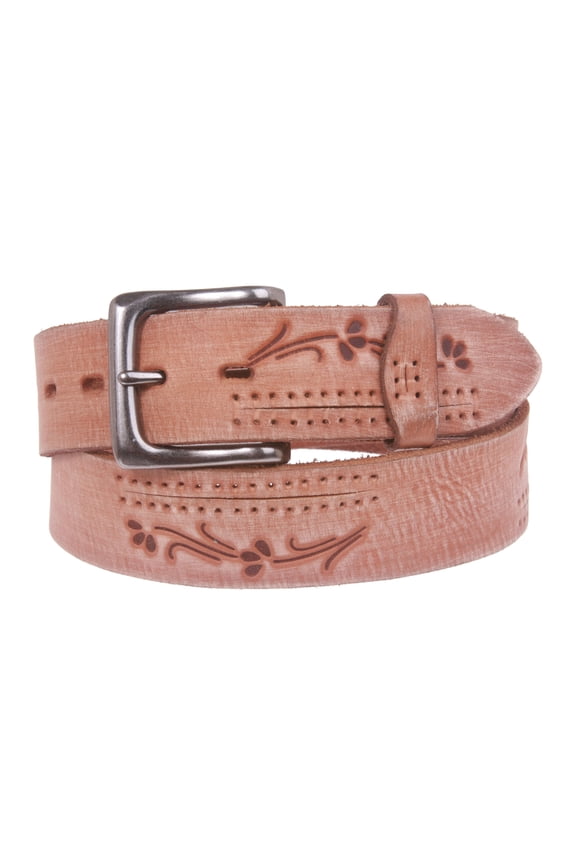 38 mm Snap On Floral Embossed Full Grain Vintage Leather Belt