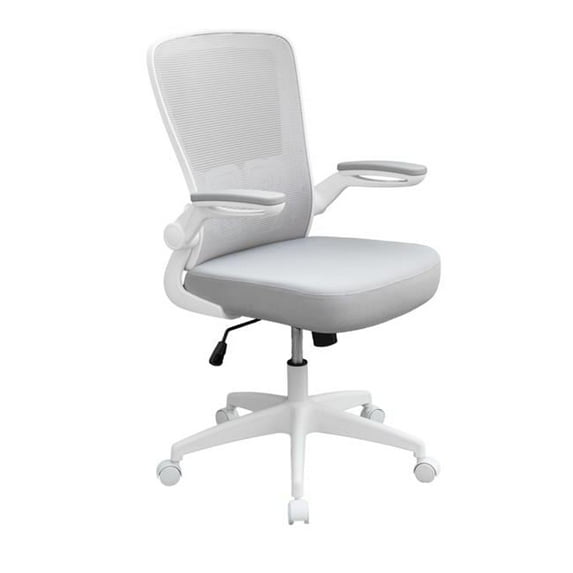 38 x 24.5 x 25.5 in. Grey Mesh, Flip Arm Task Chair with White Frame