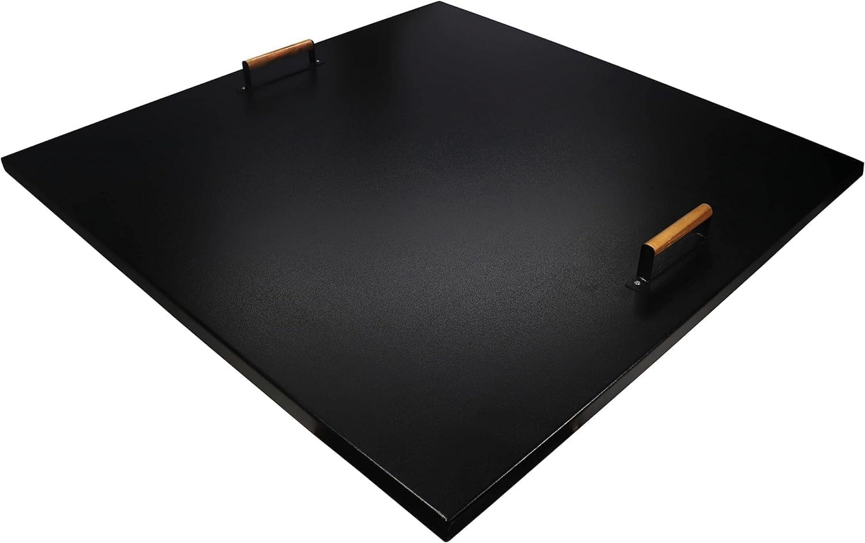 38-Inch Black Powder Coated Steel Square Fire Pit Lid with Wooden Handles
