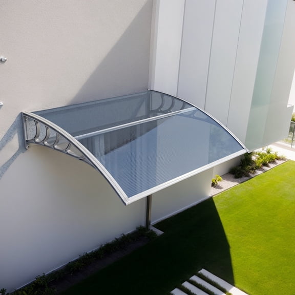 38" x 40" Window & Door Awning Canopy, Gray Polycarbonate Panel with Aluminum Bar