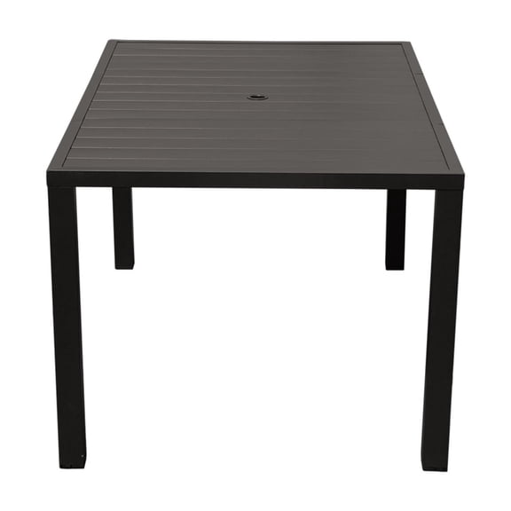 38"x38" Outdoor Dining Table for 4, Square Patio Dining Table with Umbrella Hole and Metal Frame, Weather-Resistant Backyard Bistro Table for Garden
