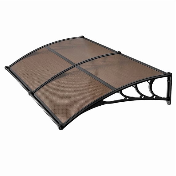 38"x78" Brown Polycarbonate Door Awning, Drainage & Bracket, Rain/Snow/Sun Protection for Porch Patio