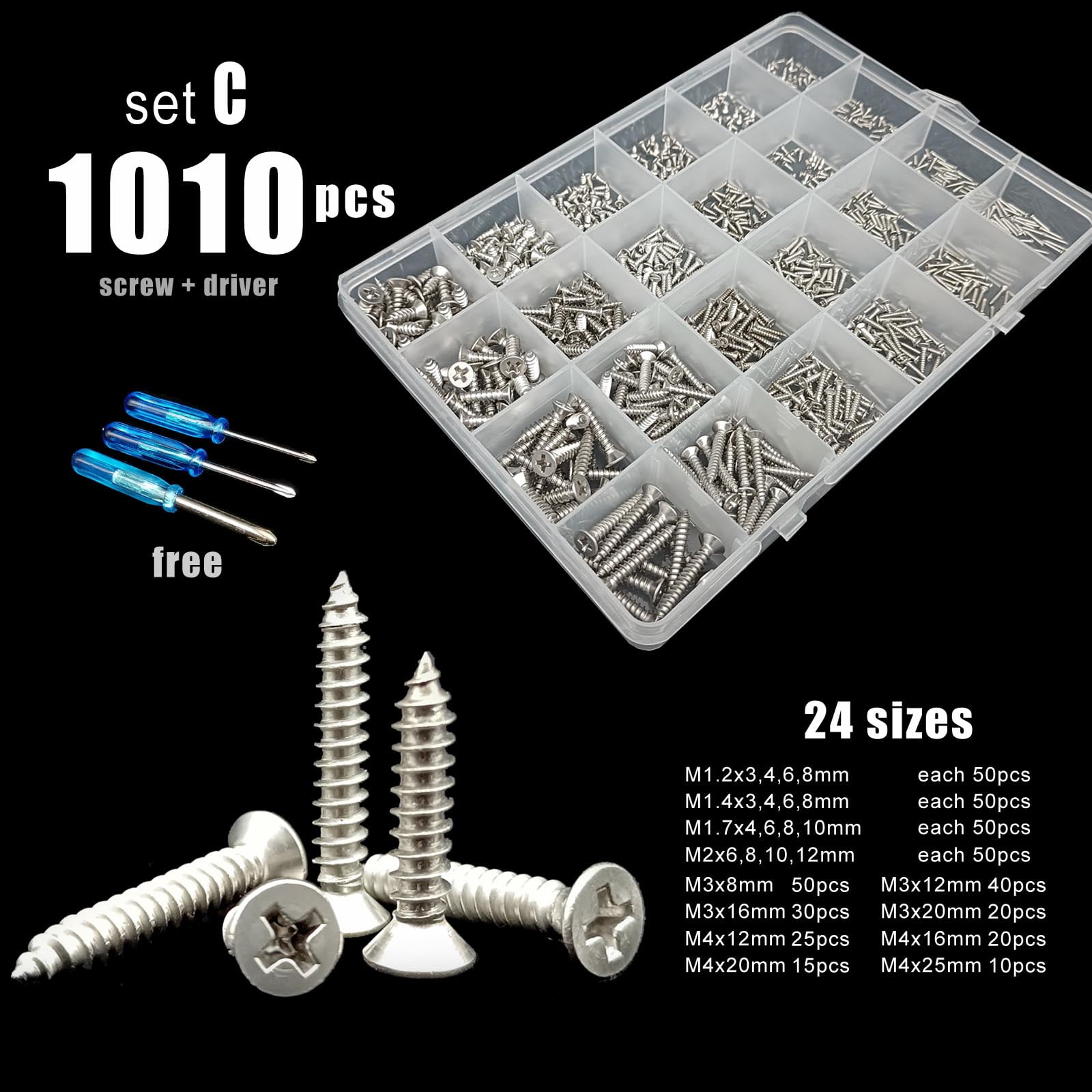 100 Pcs M3 X 25mm Black Oxide Carbon Steel Self-Tapping Wood Screws - Round Head, Phillips Drive