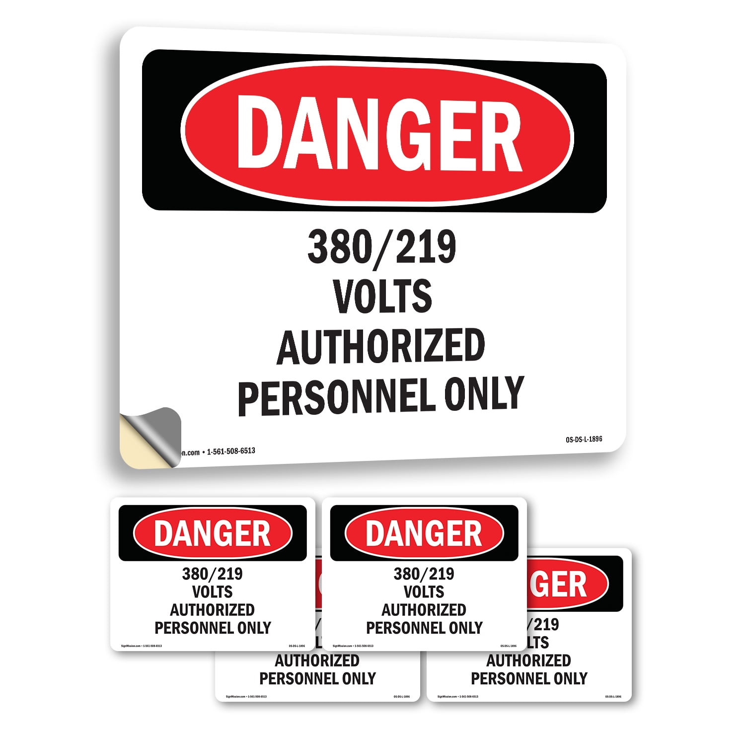 Personnel Labels 380 219 Volts Authorized Personnel Only OSHA Danger Vinyl Decal Label ...