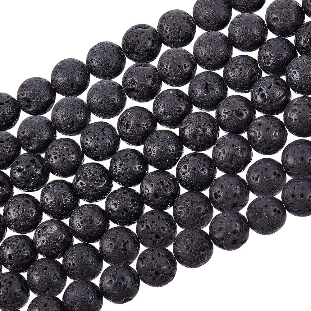 380-390pcs 10mm Natural Lava Beads Dyed Black - Round Lava Stone Beads for Jewelry Making Oil Diffusers Energy Bulk