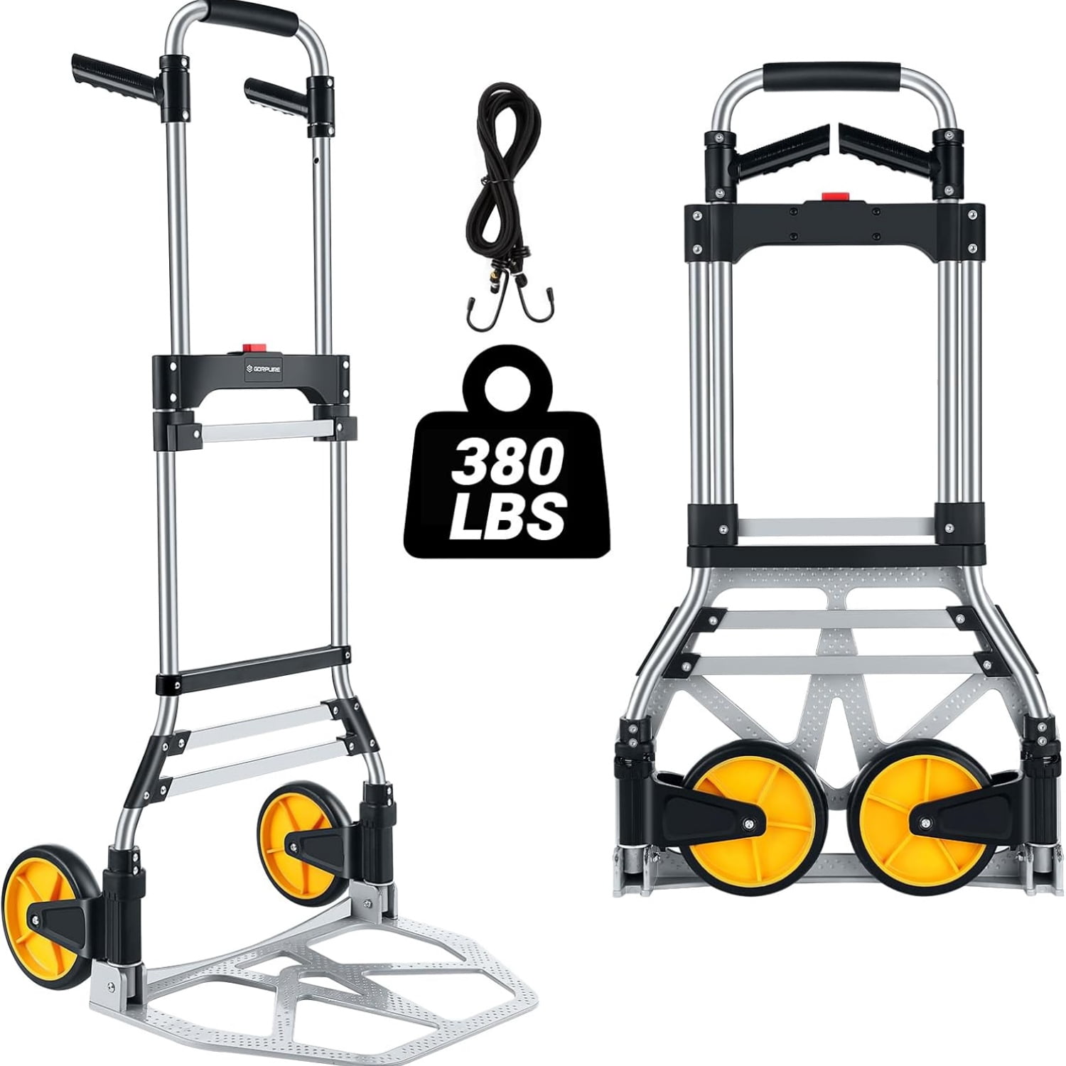 380 LB Capacity Folding Hand Truck Heavy Duty Foldable Dolly Cart with Wheels, Aluminum Collapsible Hand Cart Portable Trolley Dolley with Telescoping Handle for Moving Use