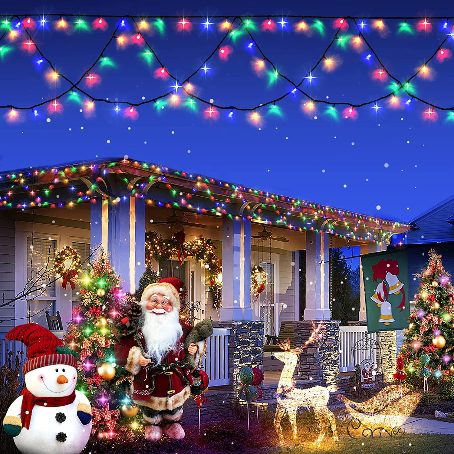 380 LED Christmas Lights outdoor Decorations 34Ft Exterior Multi