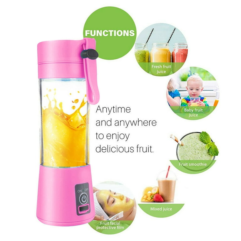 380 ml Portable Personal Mini Juicer Cup USB Rechargeable Blender Smoothie Mixer for Living Alone Kindergarten Office Children, Pink