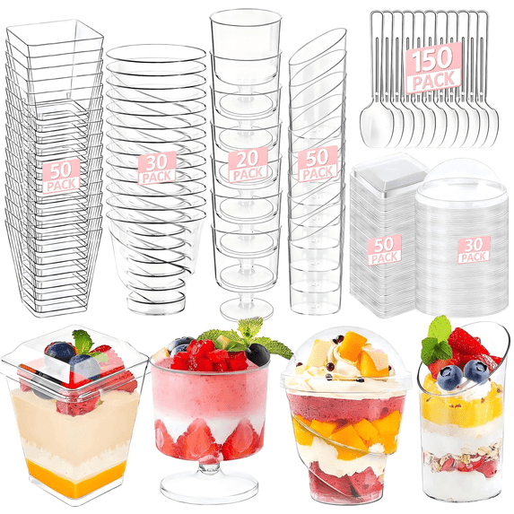 JUNXIONG, Dessert Cups, Clear 5oz with Lids and Spoons, Blue - Walmart.com