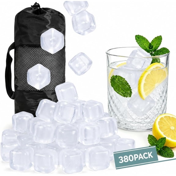 380 Pack  Ice Cubes for Drinks,  Plastic Ice Cubes, Refreezable & Washable Ice Cubes  Without Diluting for , Coffee, Parties, Camping & Ice Bath