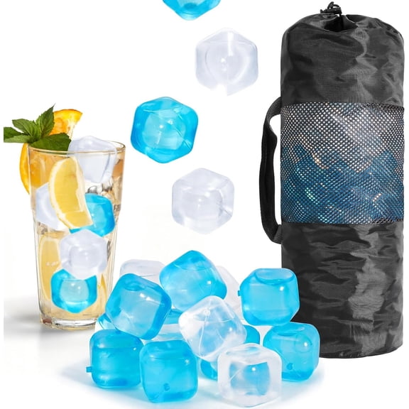 , 380 Pack Ice Cubes for Drinks, Washable Non-Melting Plastic Ice Cubes , Refreezable Ice Cubes for , , (Blue&Transparent, Square-380Pack)