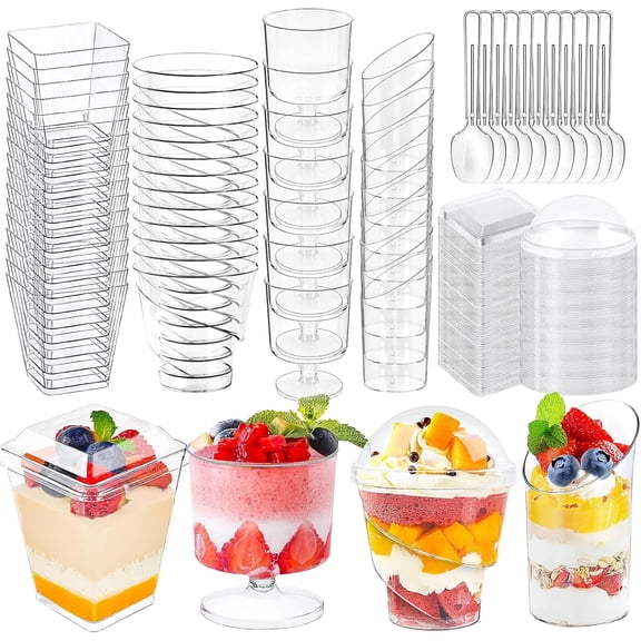 380 Pack Mini Dessert Cups with Spoons and lids, 5 oz Mini Clear Parfait Cups, Shooters Cups for Party, Round Yogurt Cups, Reusable Fruit Ice Cream Cake Pudding Cups