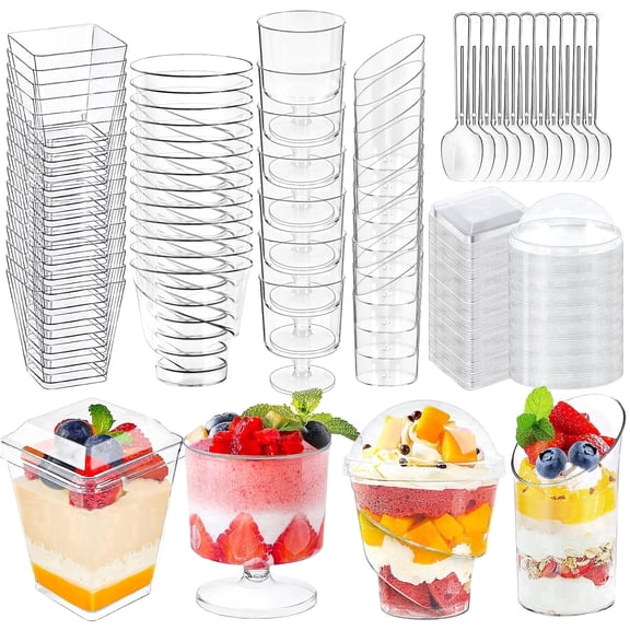 380 Pack Mini Dessert Cups with Spoons and lids, 5 oz Mini Clear Parfait Cups, Shooters Cups for Party, Round Yogurt Cups, Reusable Fruit Ice Cream Cake Pudding Cups