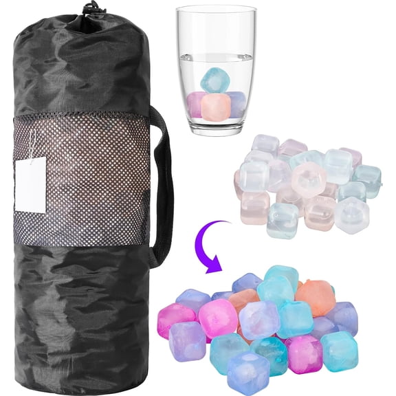 380 Pack Reusable Ice Cube for Drinks - Refreezable Plastic Ice Cubes Without Diluting BPA Free, Washable Ice Cube for Whiskey Coffee Bars Party Ice Bath Camping (Color-changing, Square-380Pack)