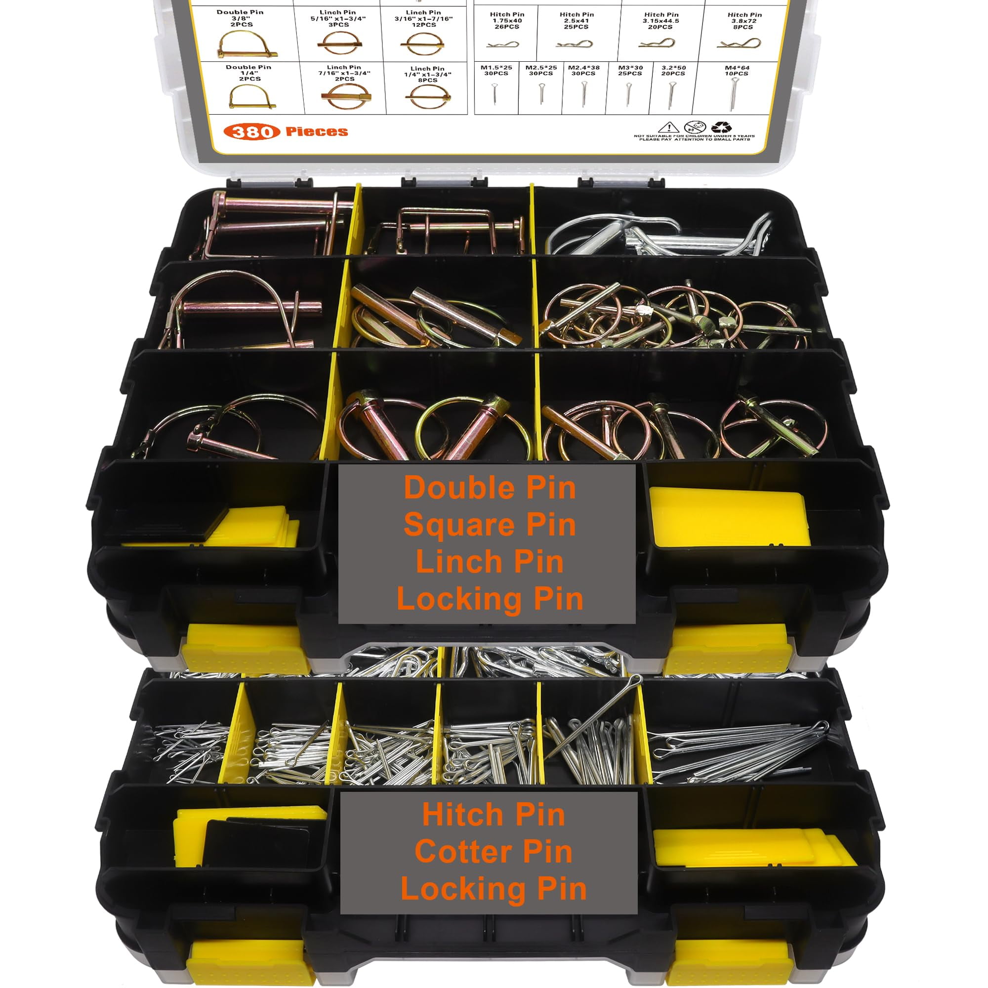 380 Pcs Heavy Duty Pin Kit, Hitch, R, Hair, Lynch, PTO Pins for Trucks ...