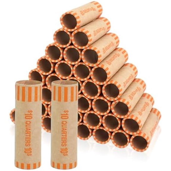 380 Pcs Preformed Coin Wrappers Bulk Orange Coin Wrappers for Quarter Pennies Dimes Bank and Office$$Office