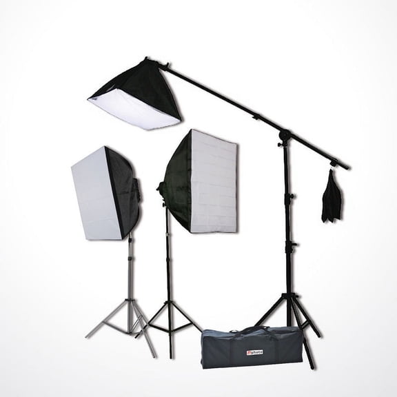 3800 Watt Digital Video Continuous Light 3 Softbox Boom Stand Hair Lighting Kit
