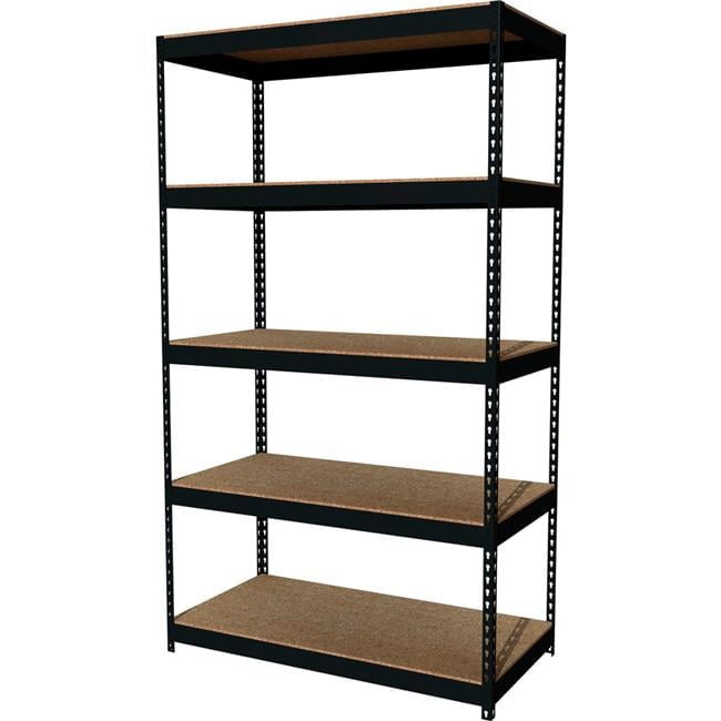 Black Heavy-Duty Riveted Steel 5-Shelf Unit with Particle Board